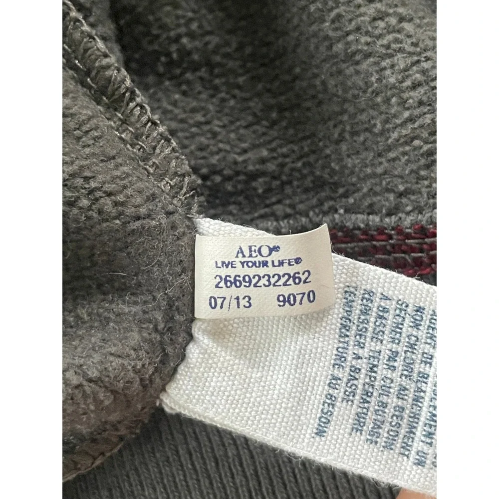American Eagle Mens XL Hoodie Gray Blue Distressed Eagle Graphic Raglan Pullover